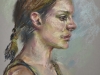 portret studie van een vrouw in groen shirt