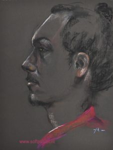 plein air pastel portret naar model 40x30cm op donker bruin pastelpapier. (1 uur studie)