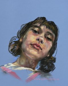 pastelstudie, maat 40x30 cm op blauw canson pastelpapier - ook portretten in opdracht email mij vrijblijvend bij interesse