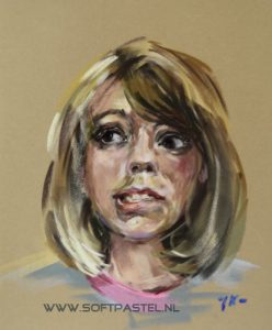 Pastel studie portret "Glow Lamb", maat 30x24 cm op okerkleurig velourspapier (beschikbaar) 