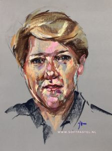 Portret studie in pastel Life via Skyarts Skytv van Clare Balding, maat 40x30 cm. Email mij vrijblijvend als u een opdrachtschilderij overweegt.