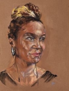 Pastel portret Oti Mabuse Engelse danseres, maat 40x30 cm via Sky arts facebook portrait artist of the week. (beschikbaar)