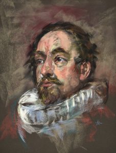 Pastel mastercopy after Sir Anthony van Dyck, maat 40x30 cm op Pastelcard Sennelier. - Joke Klootwijk - pastelportretten - opdrachten en workshops.